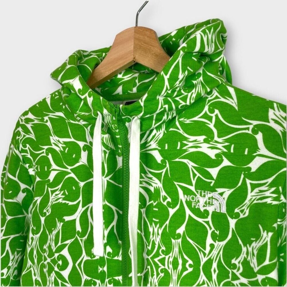 The North Face Green Floral Abstract Zip Up Hoodie Size Medium M - Picture 3 of 7